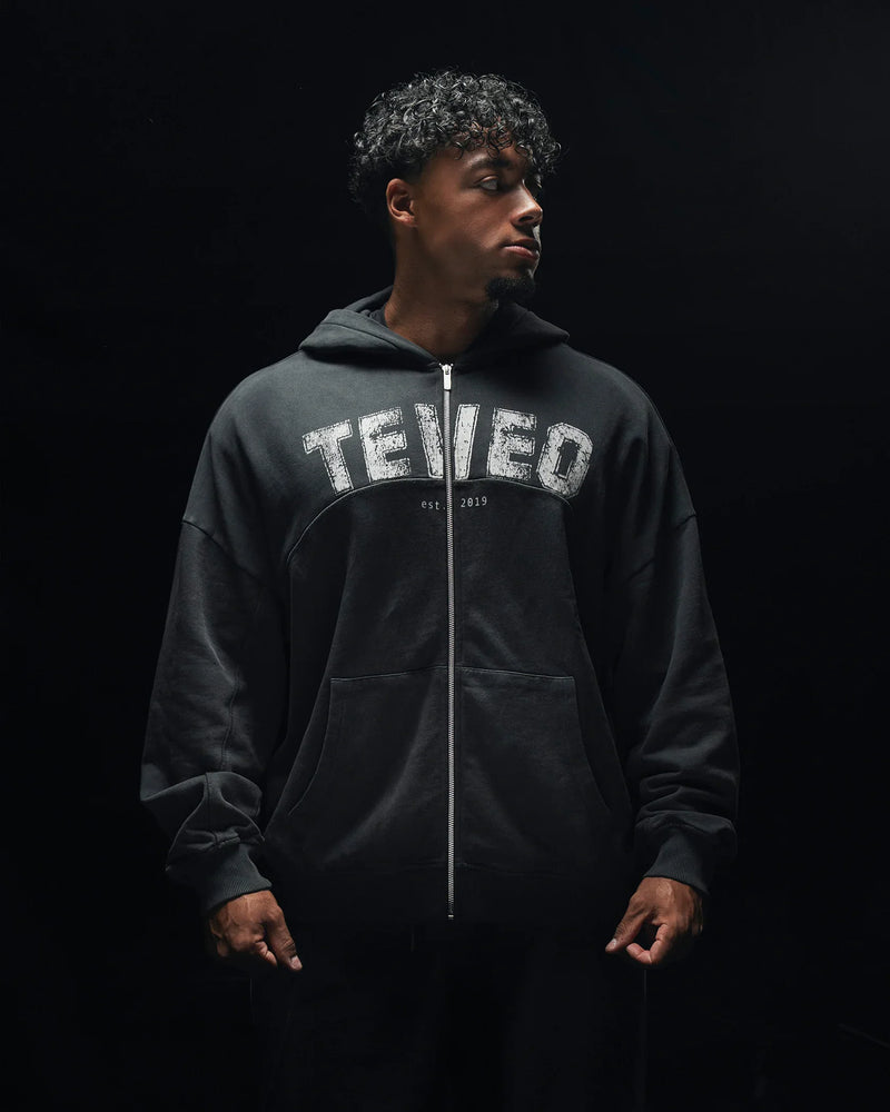 Sweat à capuche zippé oversize Legacy Lifting « Noir Acid »
