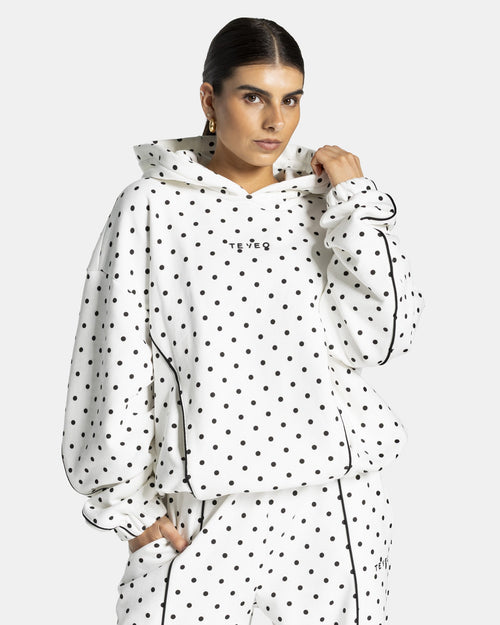 Sweat à capuche Contrastline « blanc à pois »