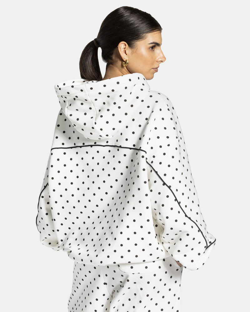 Sweat à capuche Contrastline « blanc à pois »