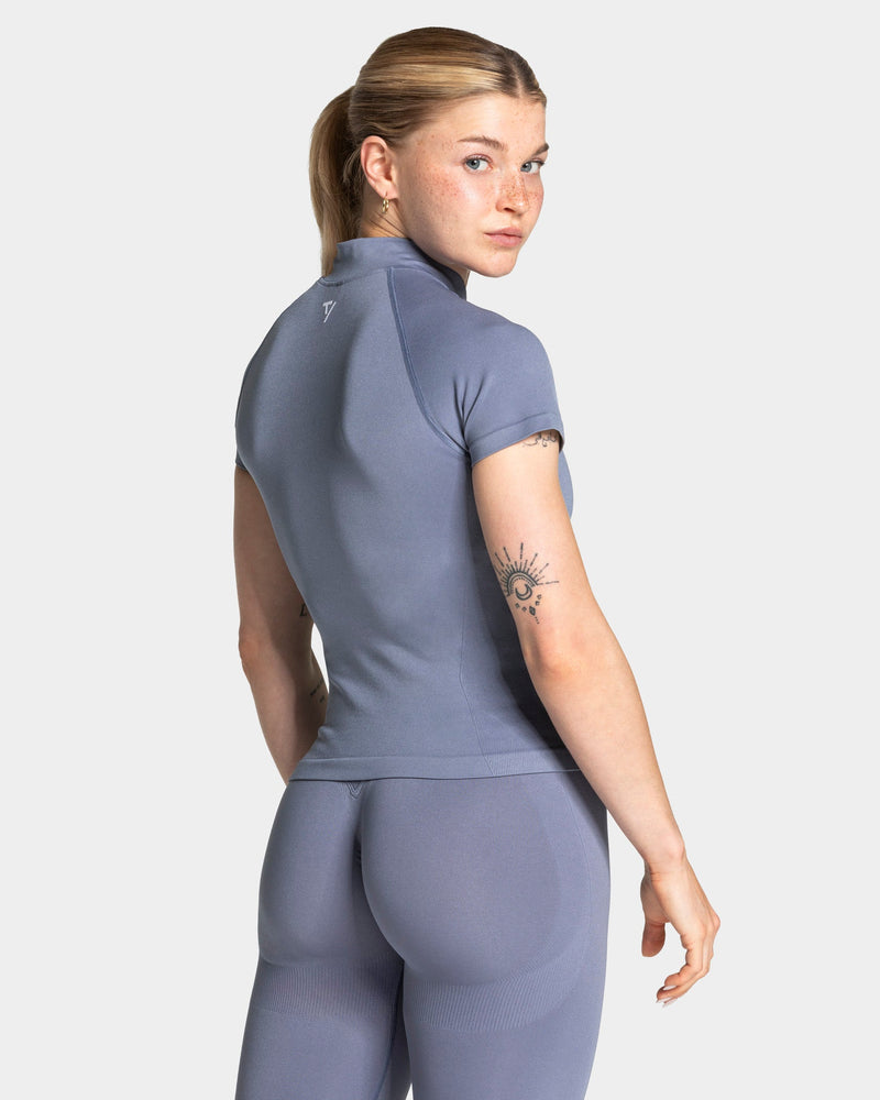 Haut zippé à manches courtes Lift « Bleu acier »