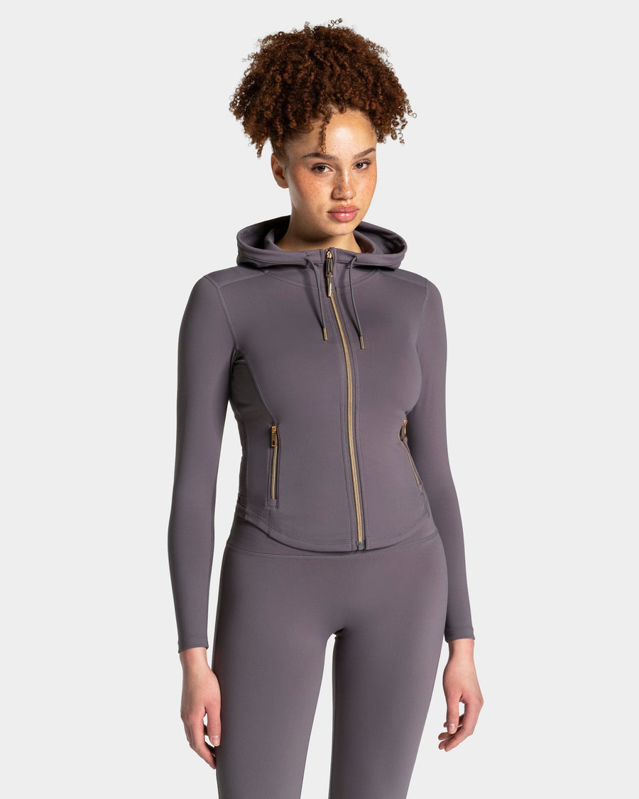Veste de sport zippée sculptante à capuche Allrounder « graphite/dorée »