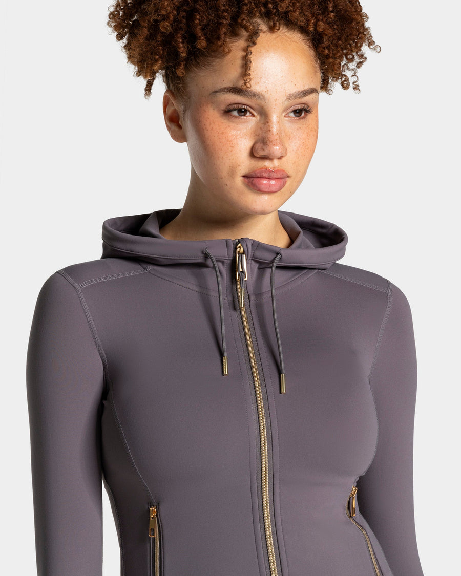 Veste de sport zippée sculptante à capuche Allrounder « graphite/dorée »