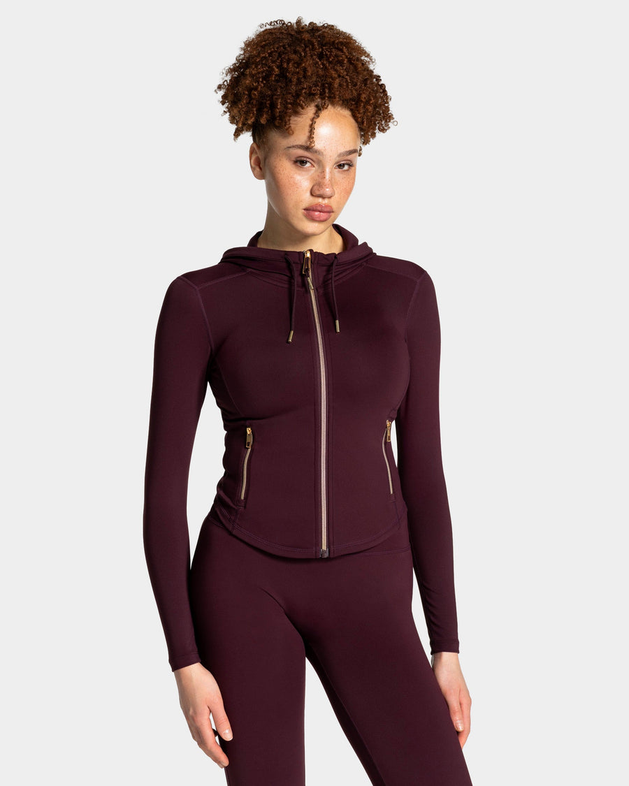 Veste de sport zippée sculptante à capuche Allrounder « merlot/dorée »
