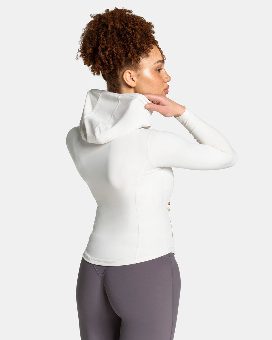 Veste de sport zippée sculptante à capuche Allrounder « blanc cassé / dorée »