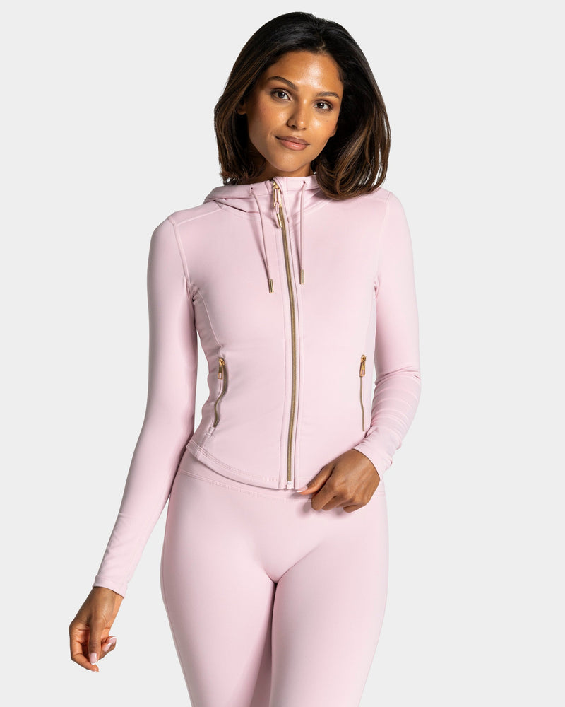 Veste de sport zippée sculptante à capuche Allrounder « rose/dorée »