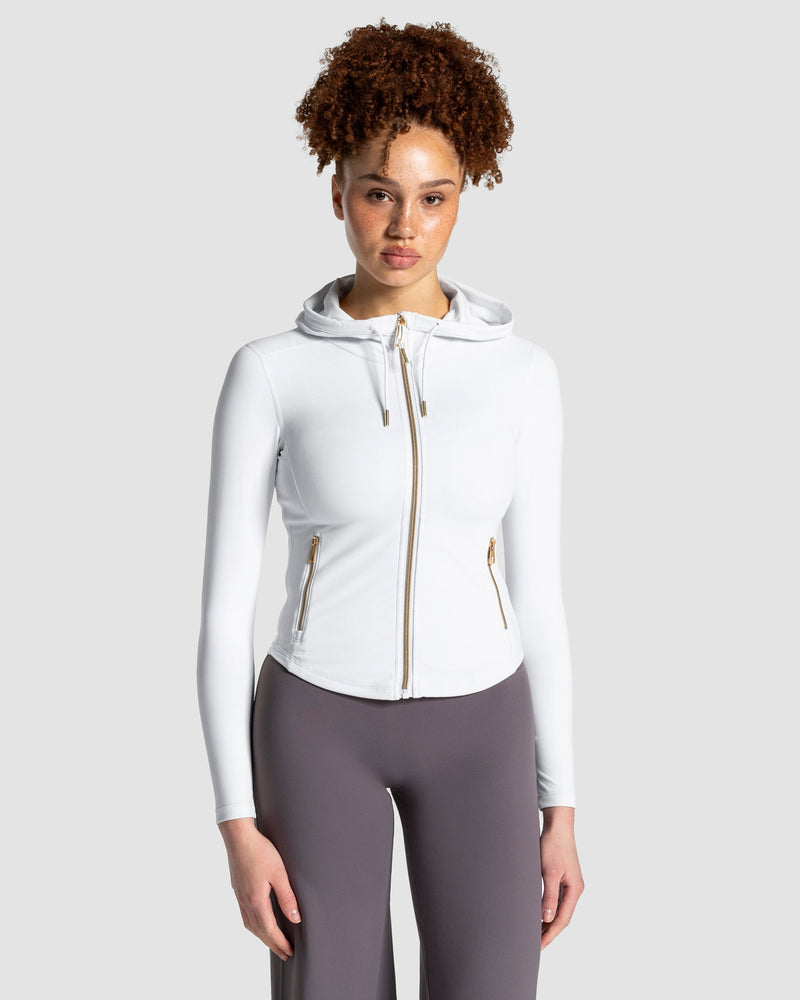 Veste de sport zippée sculptante à capuche Allrounder « blanc/dorée »
