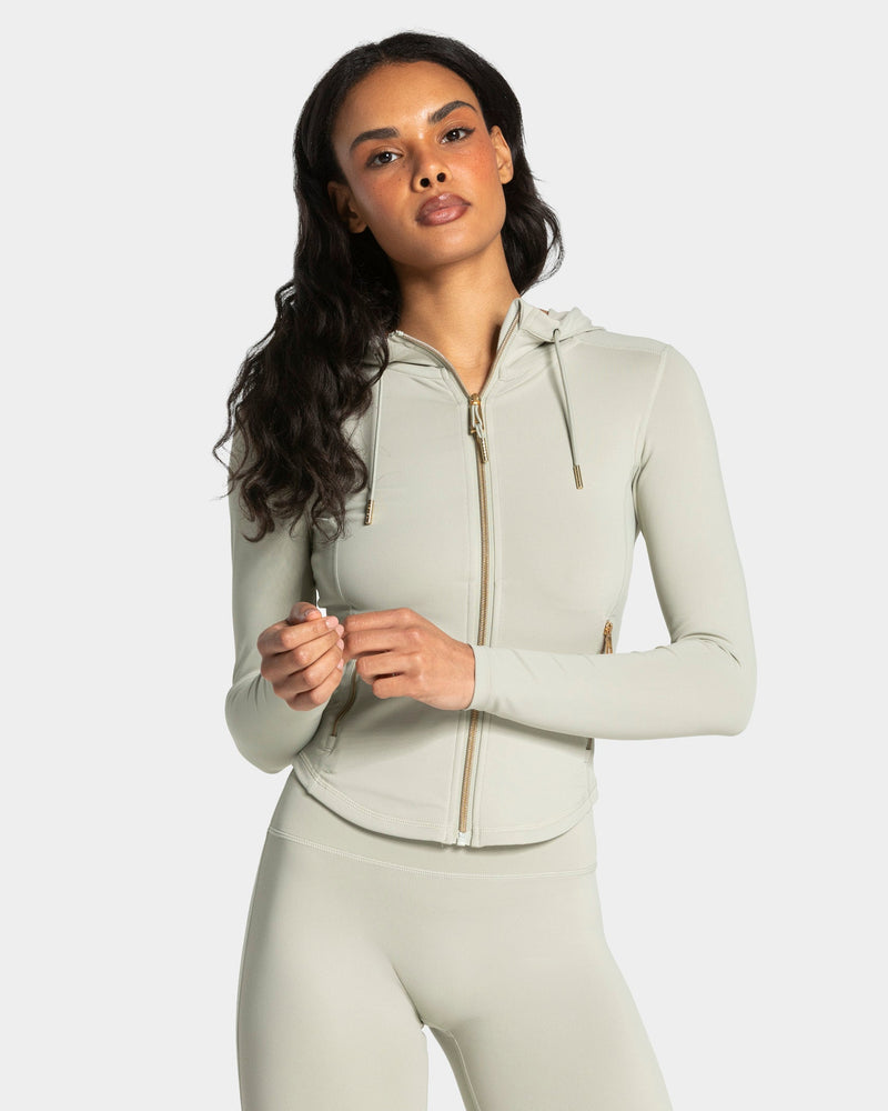 Veste de sport zippée sculptante à capuche Allrounder « pistache/dorée »