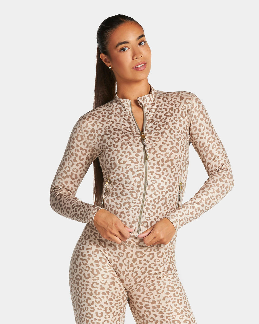 Veste de sport zippée sculptante Allrounder « Léopard Dune »