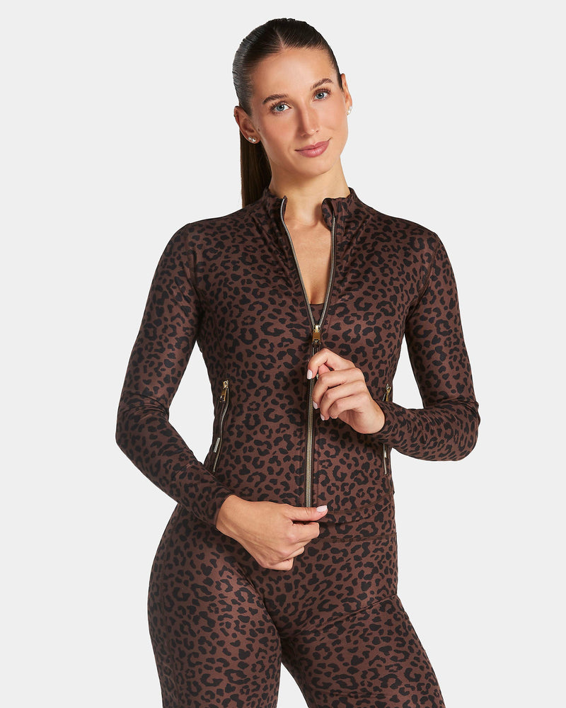 Veste de sport zippée sculptante Allrounder « Léopard Walnut »