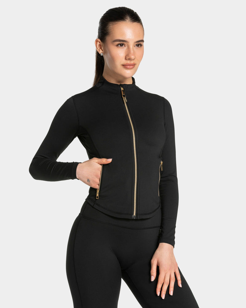 Veste de sport zippée sculptante Allrounder « noir - doré »