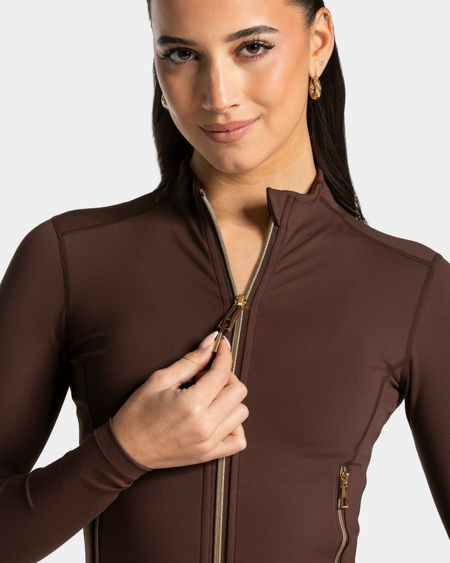 Veste de sport zippée sculptante Allrounder « Espresso - doré »