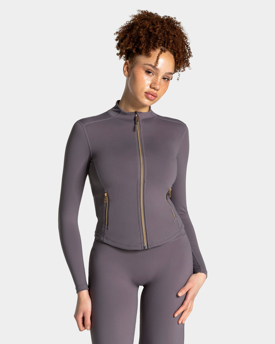 Veste de sport zippée sculptante Allrounder « graphite/dorée »