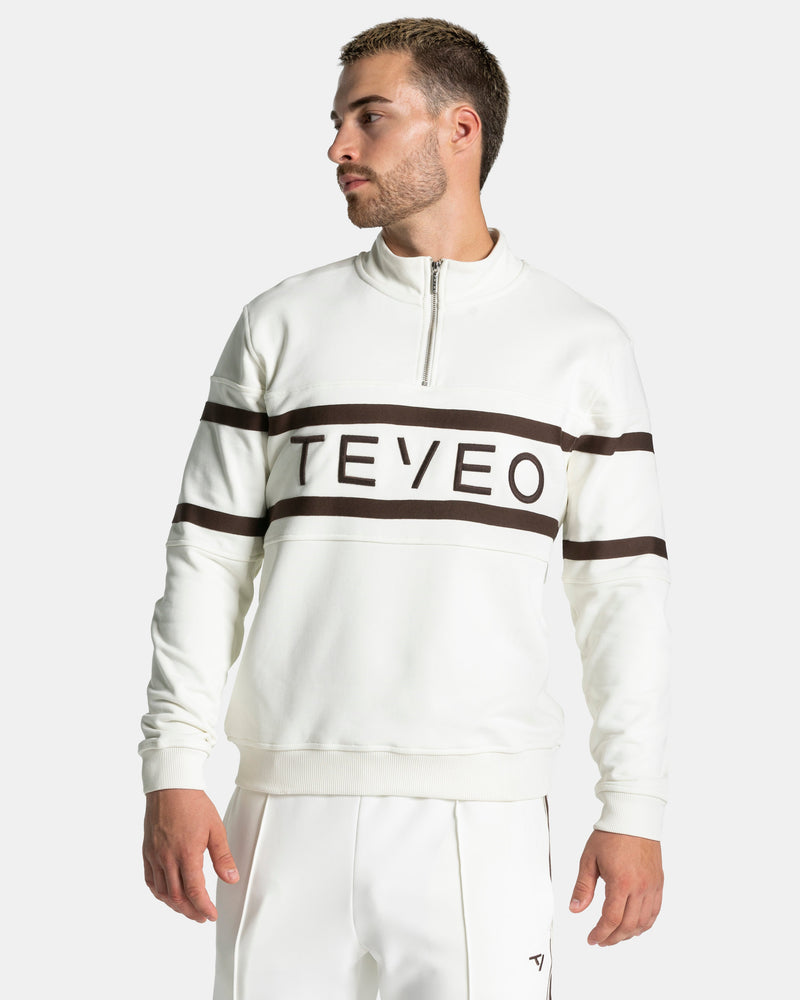 Sweat-shirt demi-zippé Club « blanc cassé-espresso »