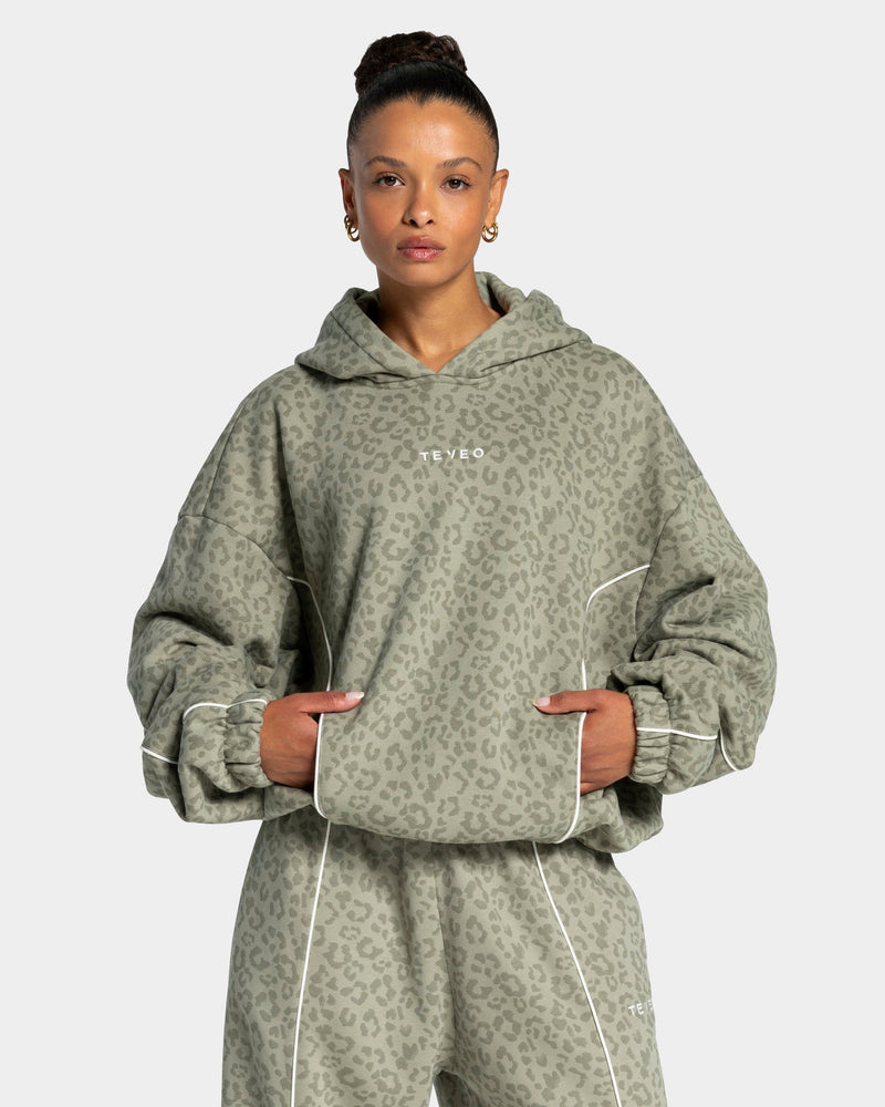 Sweat à capuche Contrastline « Léopard kaki »