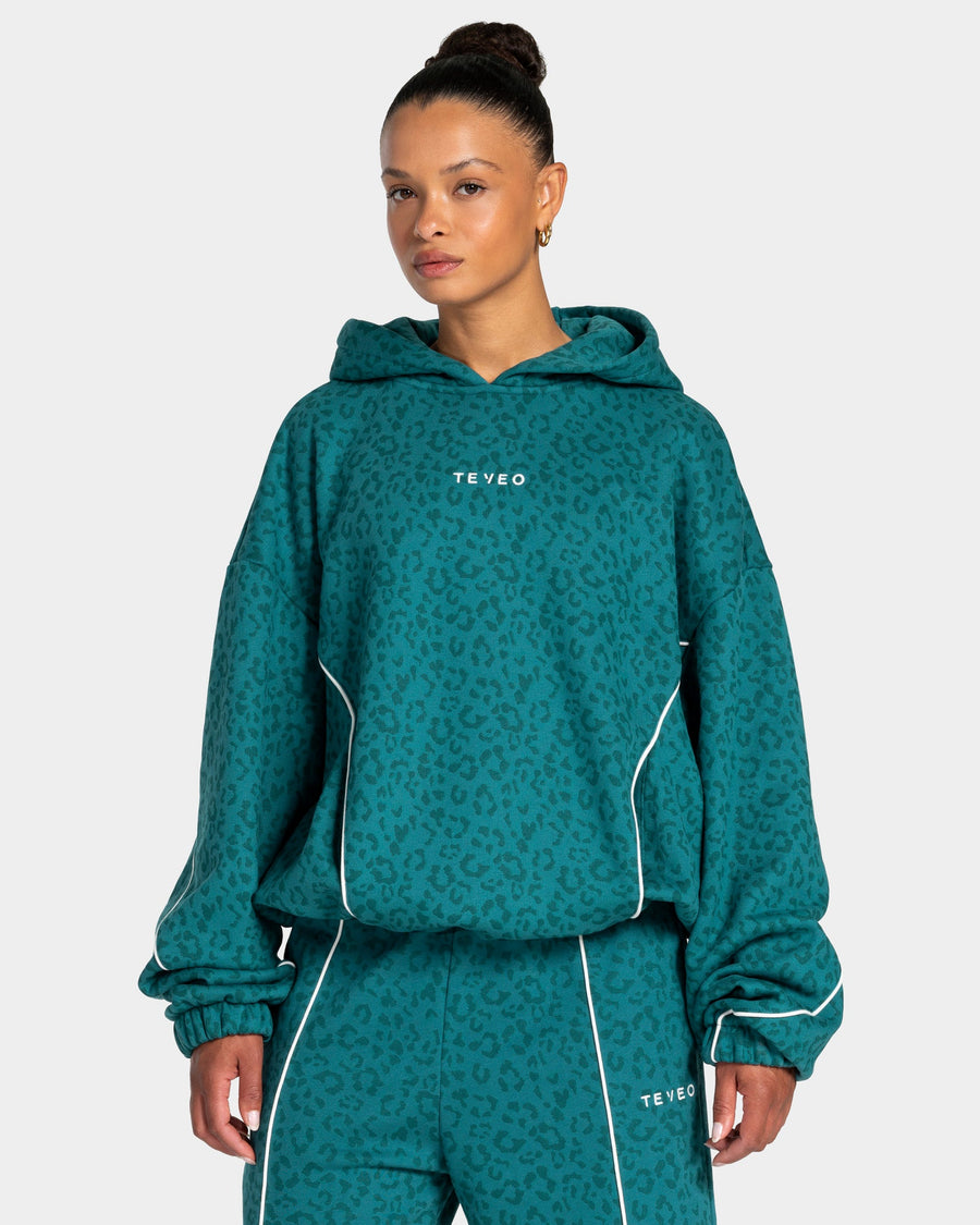 Sweat à capuche Contrastline « Léopard Petrol »