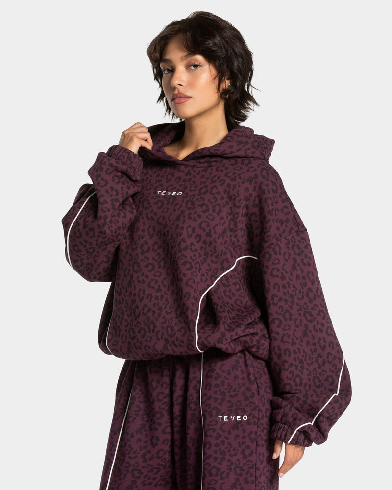 Sweat à capuche Contrastline « léopard Merlot »