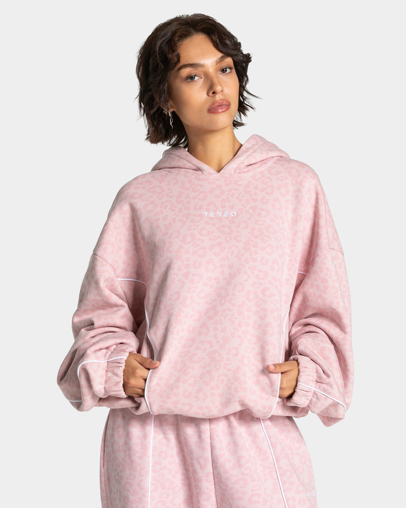 Sweat à capuche Contrastline « léopard rose »