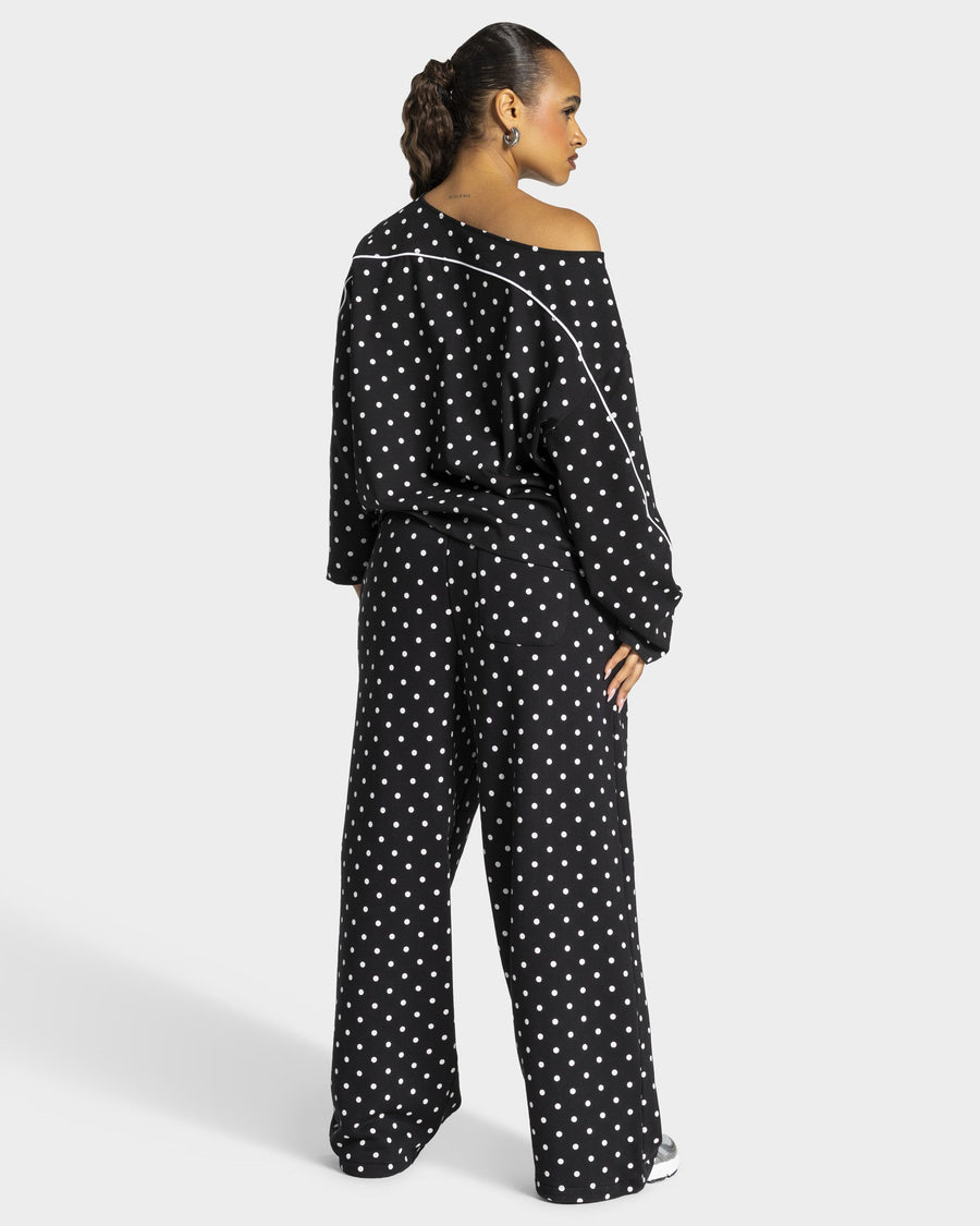 Haut à manches longues Off-Shoulder Contrastline « noir à pois »