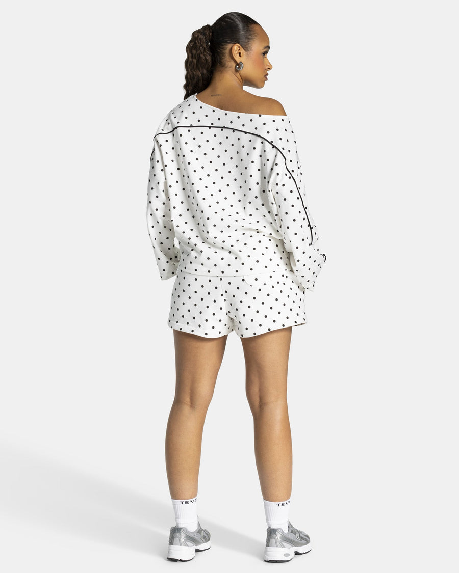 Haut à manches longues Off-Shoulder Contrastline « blanc à pois »