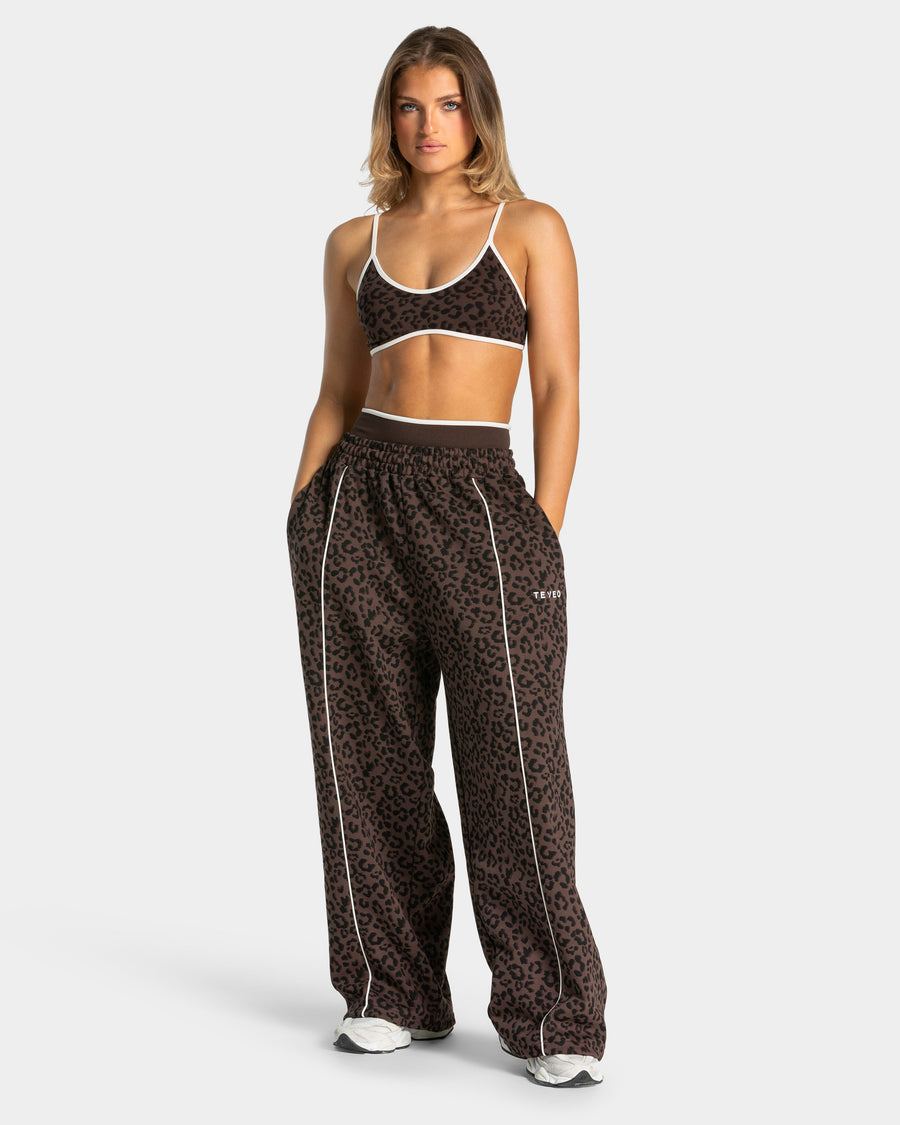 Pantalon de jogging Wide Leg Contrastline « léopard Espresso »