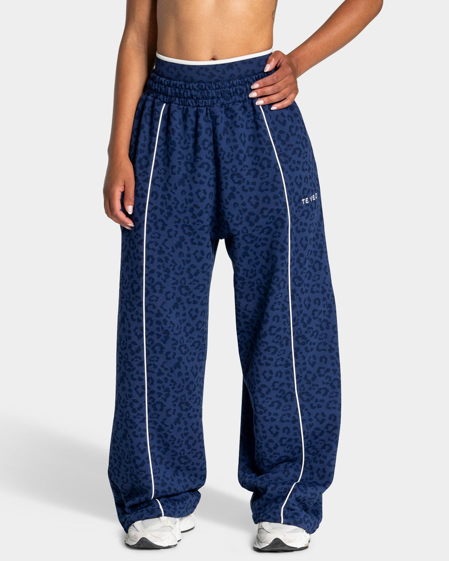 Pantalon de jogging Wide Leg Contrastline « Léopard bleu foncé »