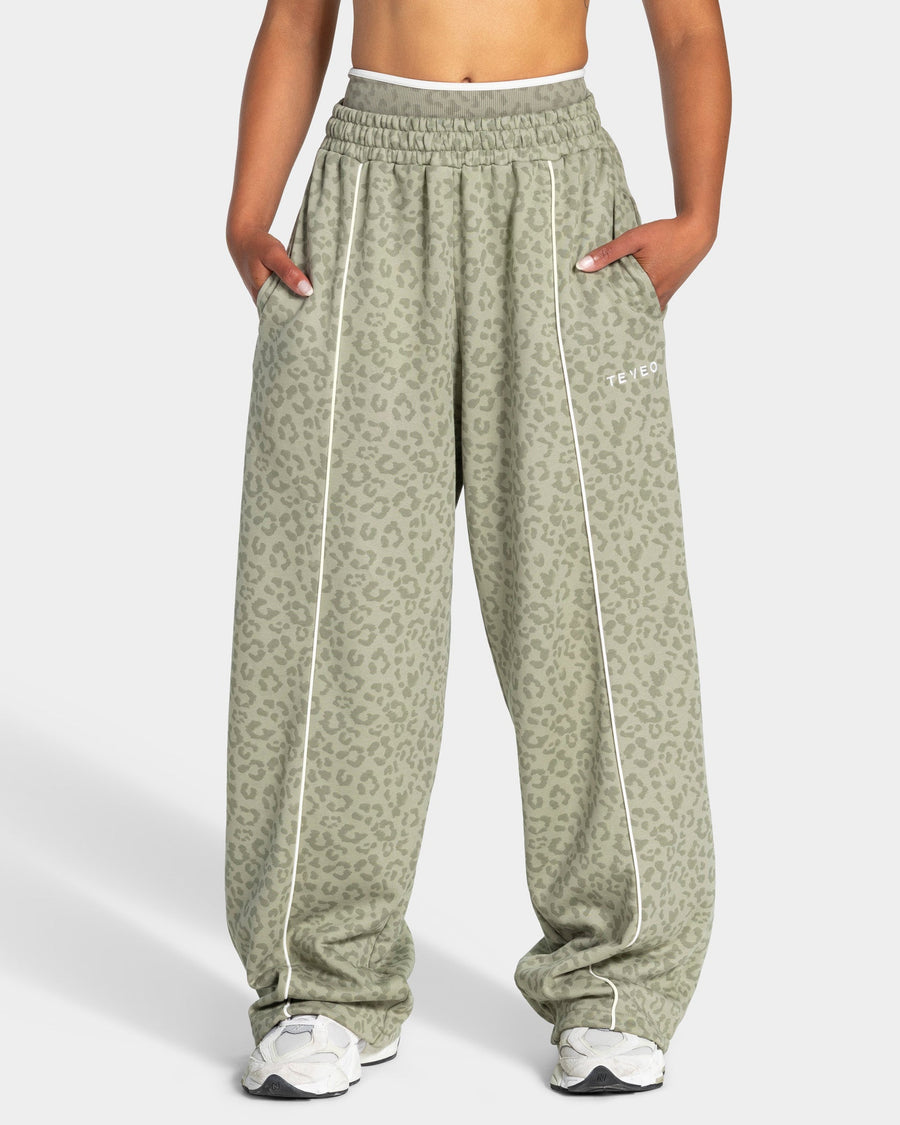 Pantalon de jogging Wide Leg Contrastline « Léopard kaki »