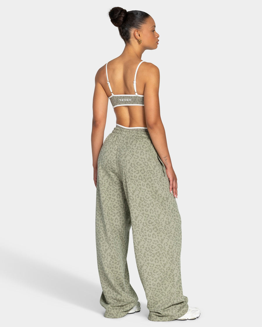 Pantalon de jogging Wide Leg Contrastline « Léopard kaki »