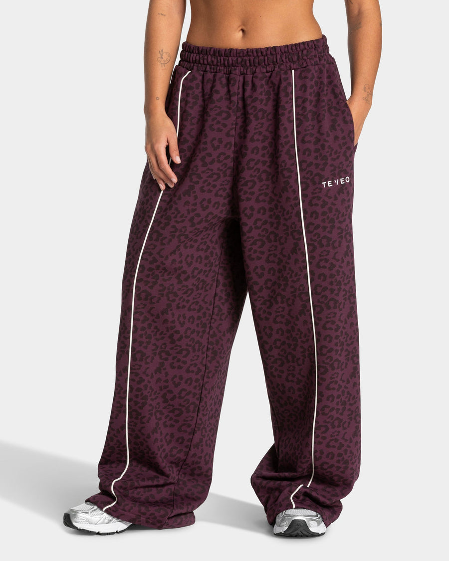 Pantalon de jogging Wide Leg Contrastline « léopard Merlot »