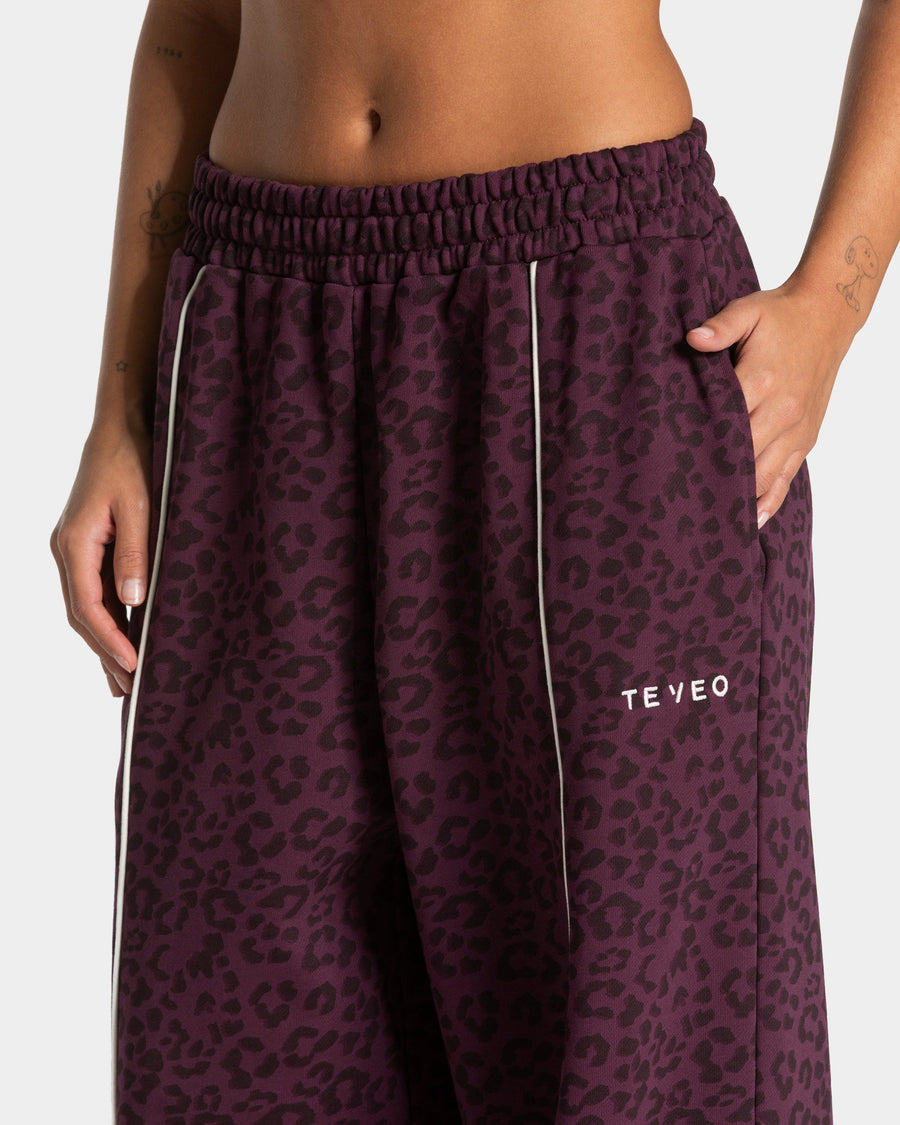 Pantalon de jogging Wide Leg Contrastline « léopard Merlot »