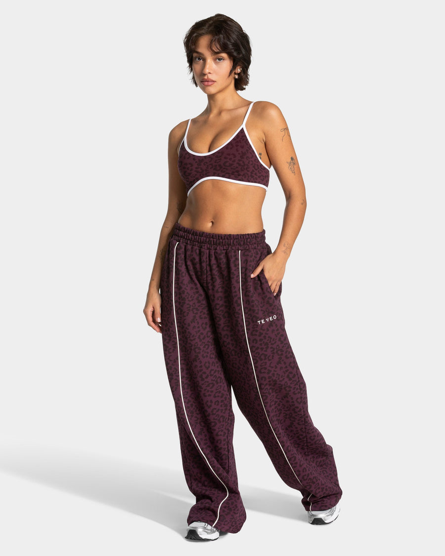 Pantalon de jogging Wide Leg Contrastline « léopard Merlot »
