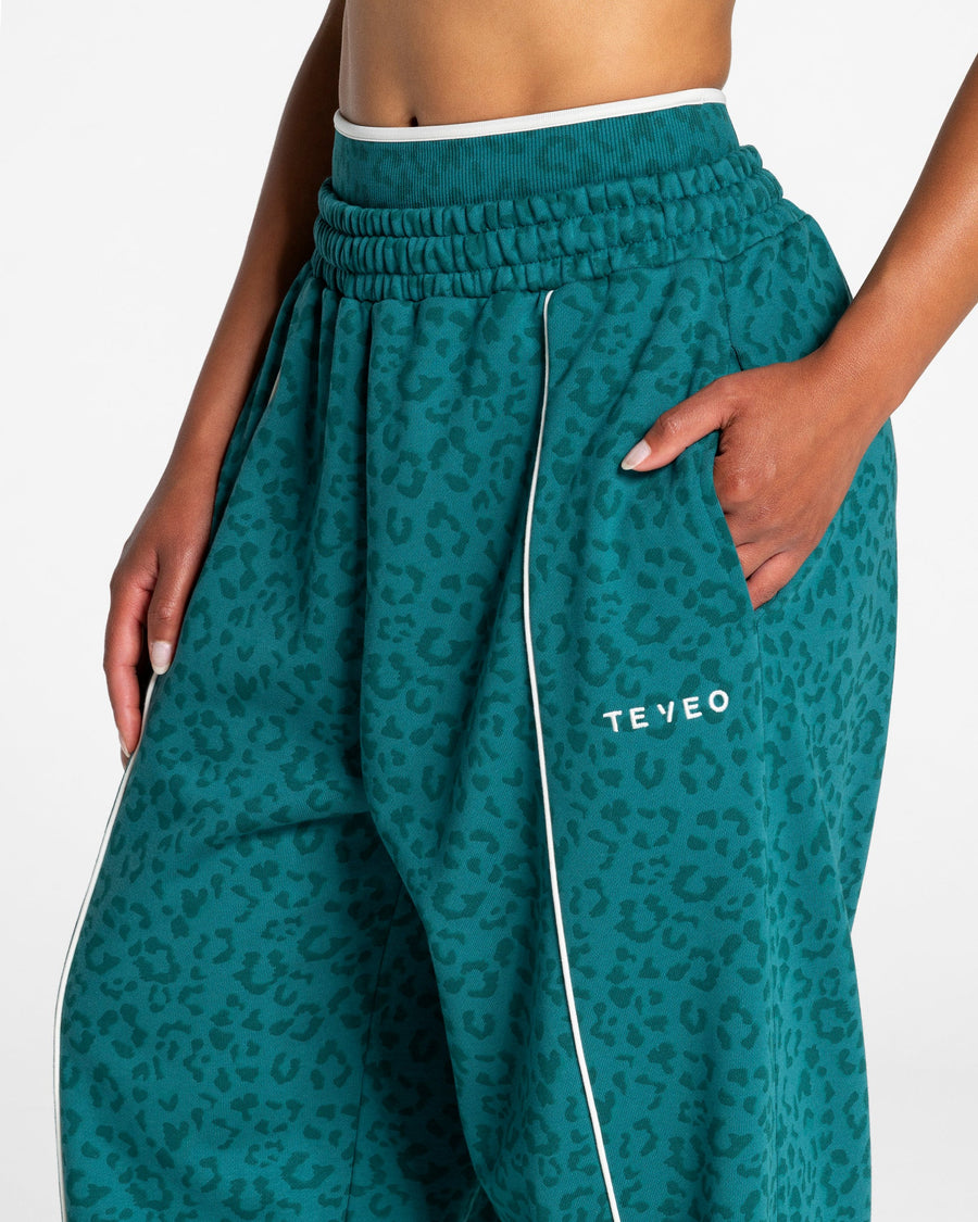 Pantalon de jogging Wide Leg Contrastline « Léopard Petrol »