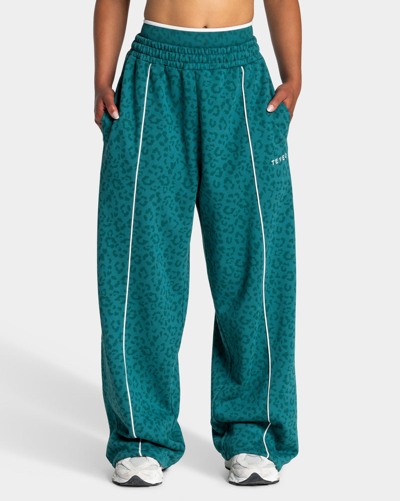 Pantalon de jogging Wide Leg Contrastline « Léopard Petrol »