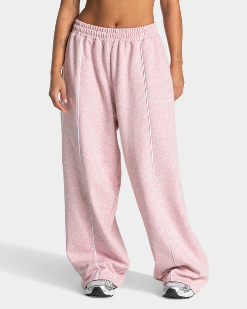 Pantalon de jogging Wide Leg Contrastline « léopard rose »