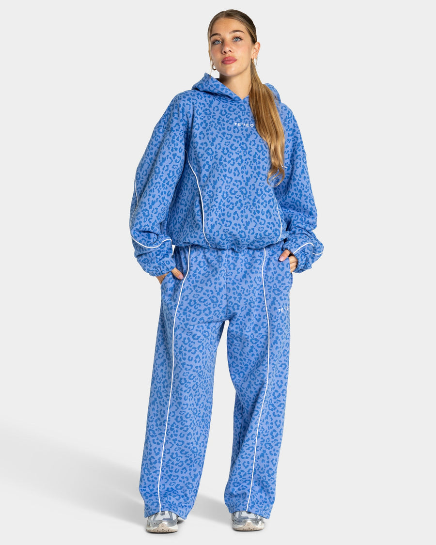 Pantalon de jogging Wide Leg Contrastline « Léopard Azure »