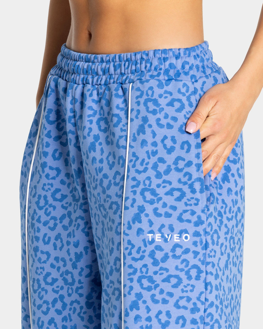 Pantalon de jogging Wide Leg Contrastline « Léopard Azure »