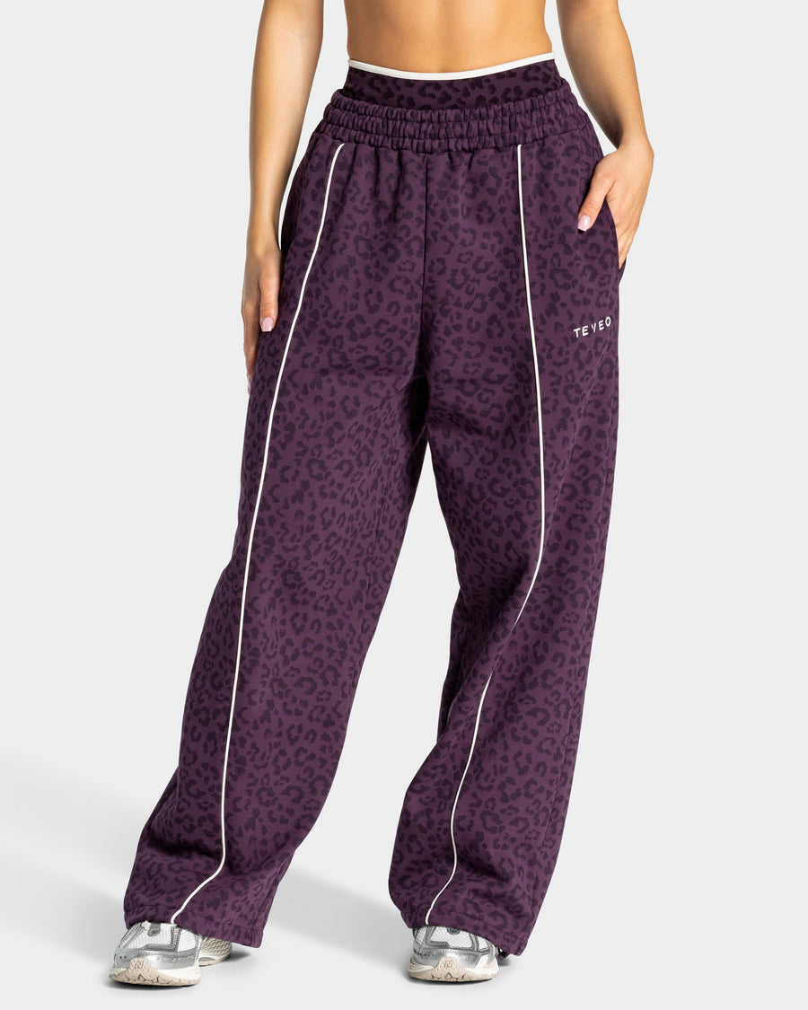 Pantalon de jogging Wide Leg Contrastline « Léopard Blackberry »