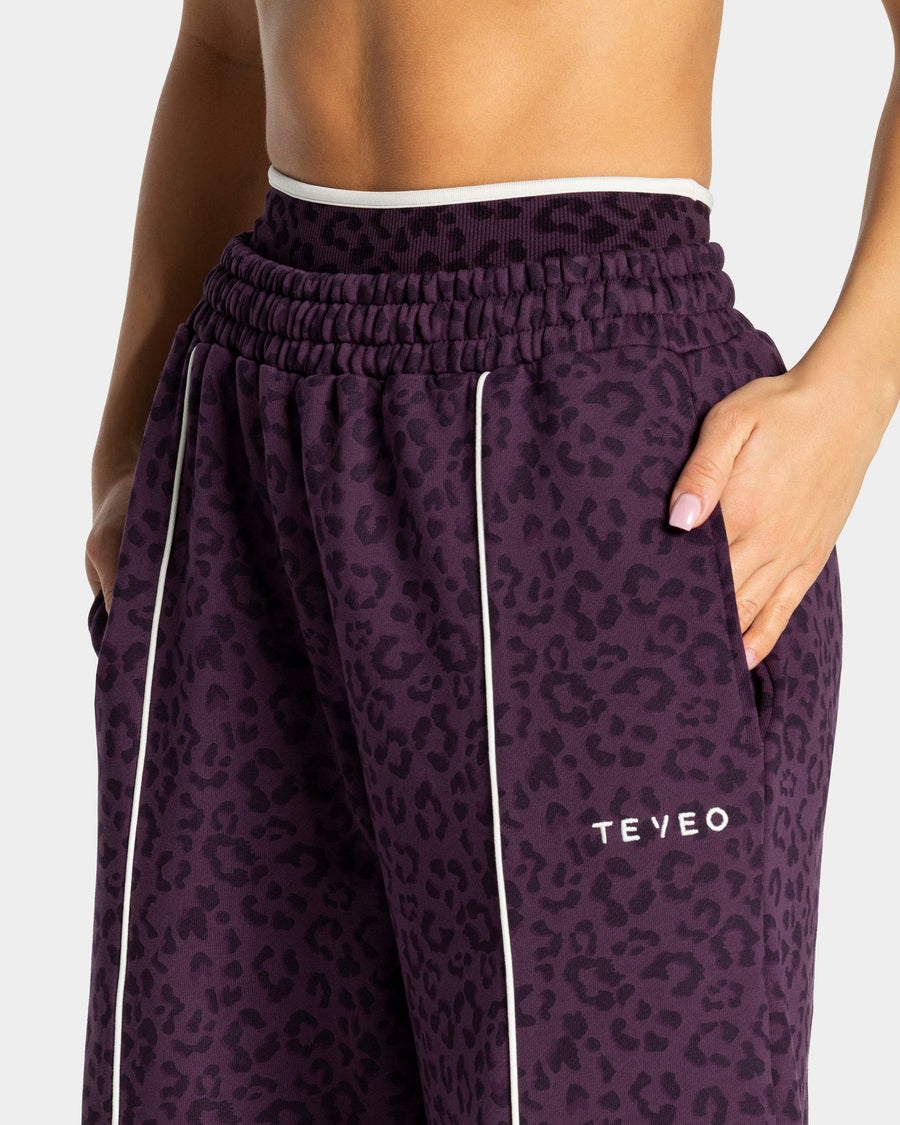 Pantalon de jogging Wide Leg Contrastline « Léopard Blackberry »