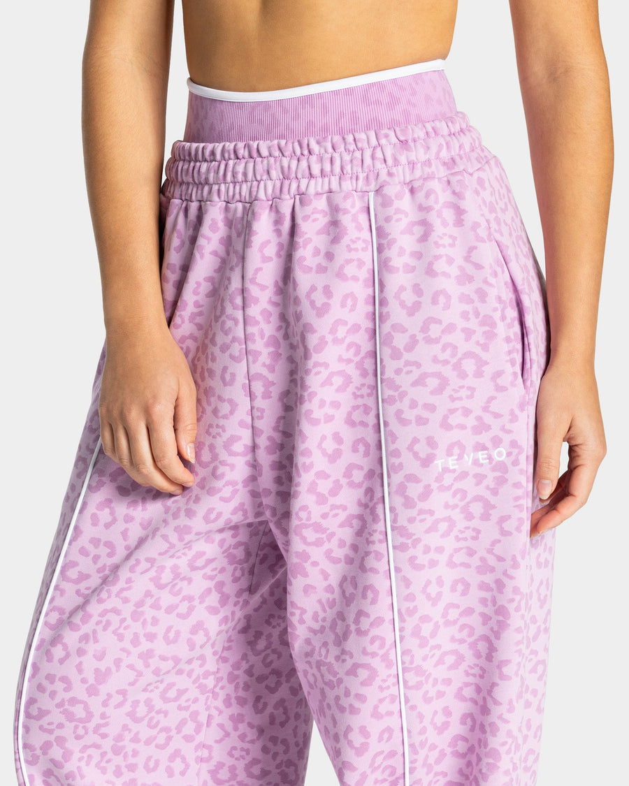 Pantalon de jogging Wide Leg Contrastline « Léopard orchidée »