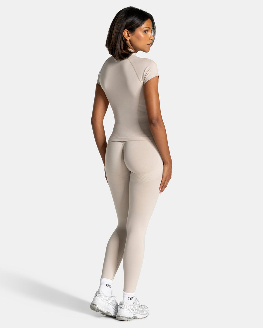 Haut zippé à manches courtes Lift « Cream »