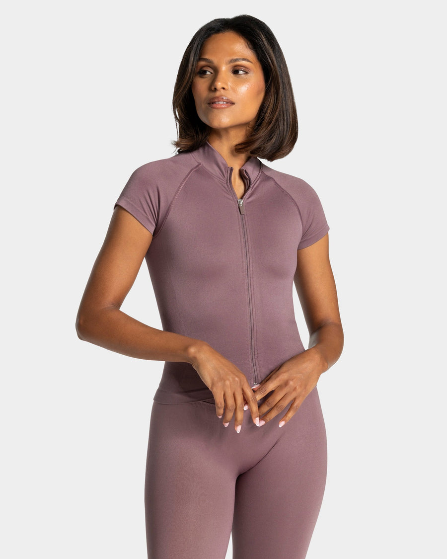Haut zippé à manches courtes Lift « Mauve »