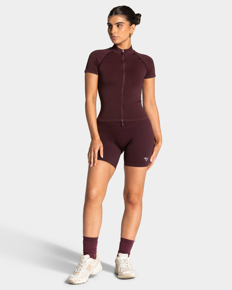 Haut zippé à manches courtes Lift « Merlot »