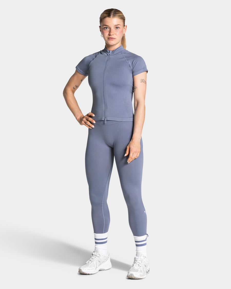 Haut zippé à manches courtes Lift « Bleu acier »
