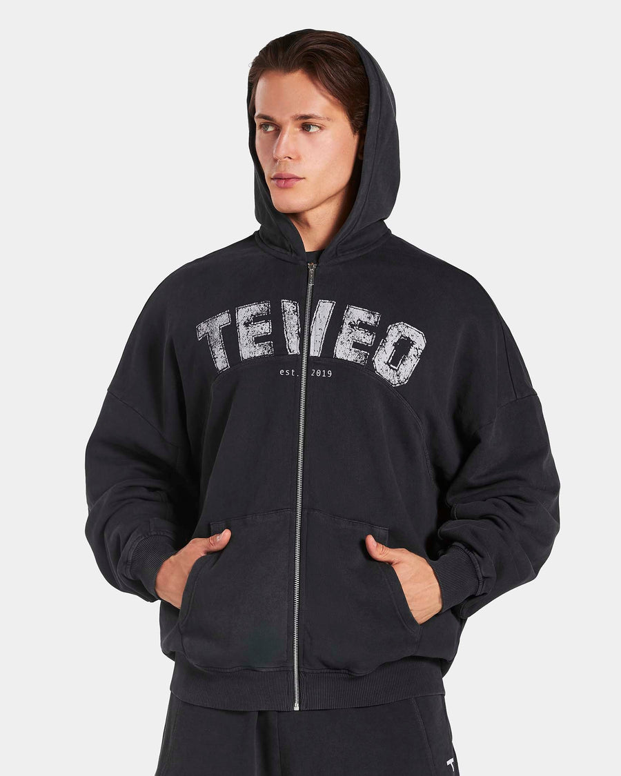 Sweat à capuche zippé oversize Legacy Lifting « Noir Acid »