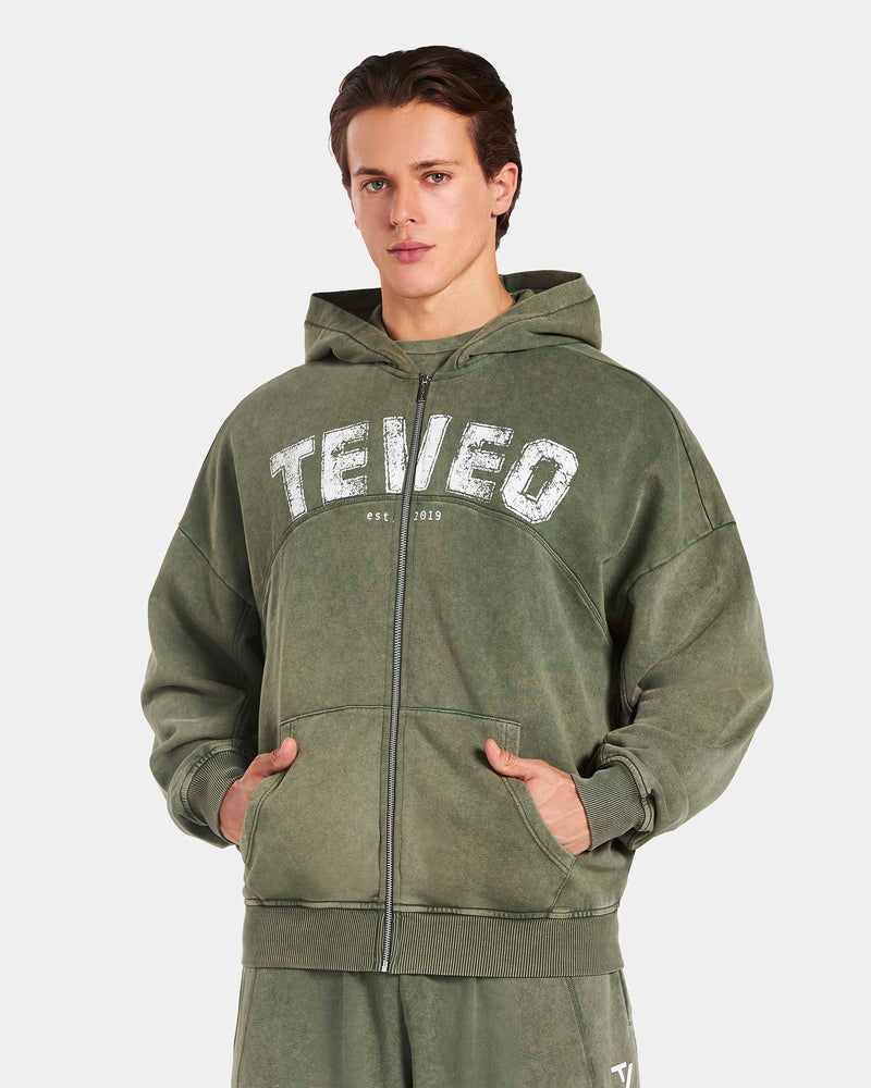 Sweat à capuche zippé oversize Legacy Lifting « Kaki Acid »