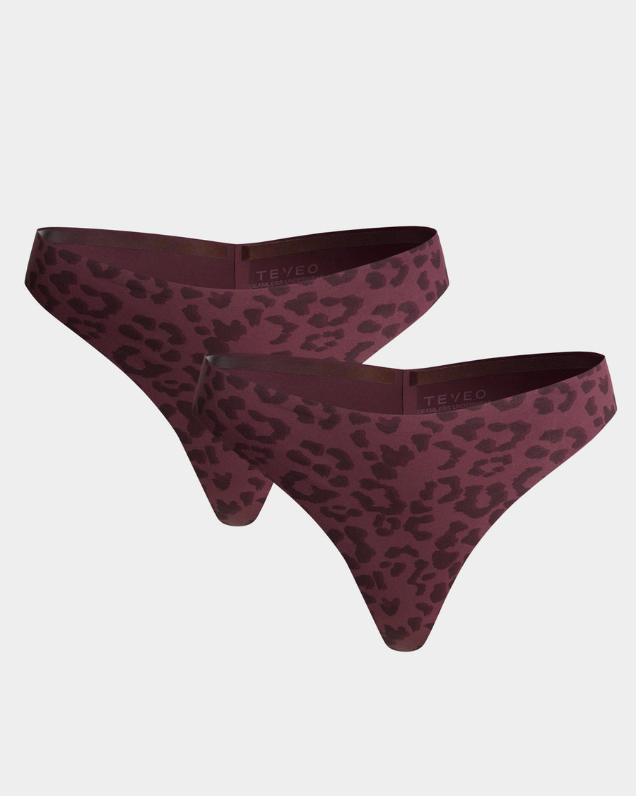 Tanga Seamless Padded (lot de 2) « Léopard Merlot »