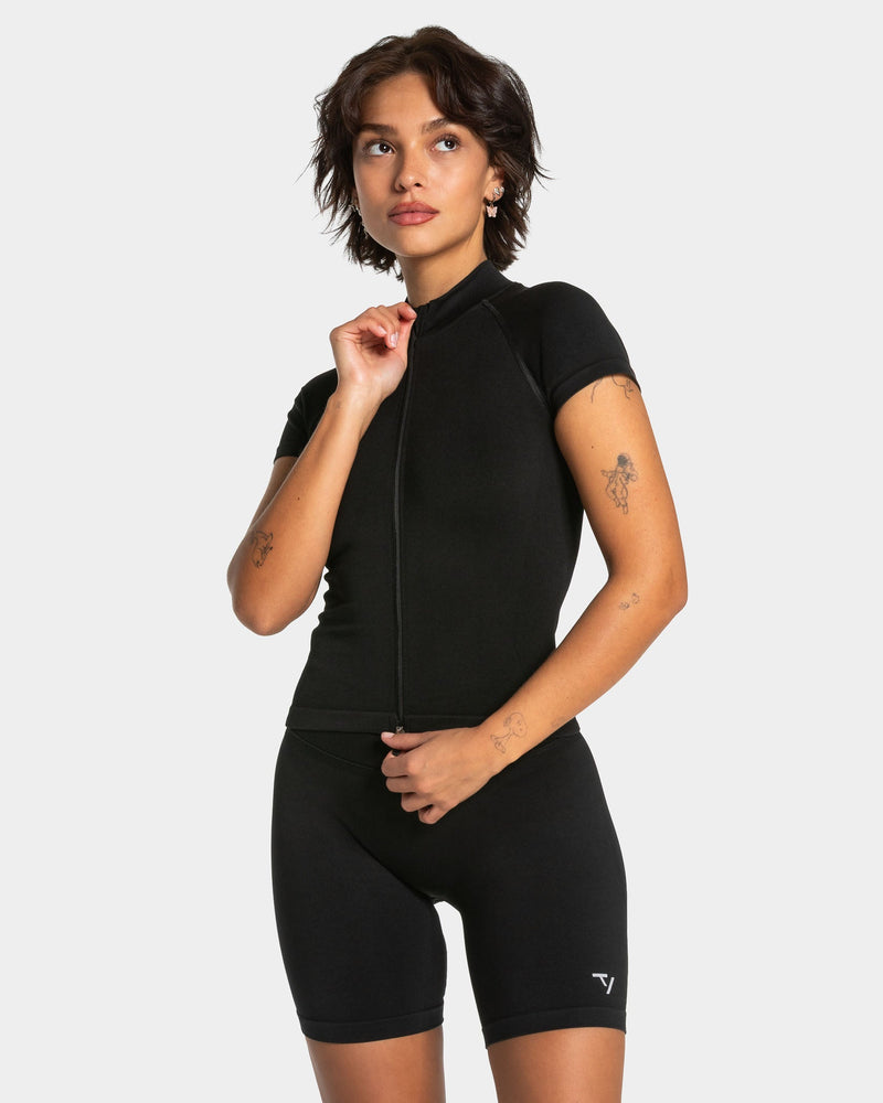 Haut à manches courtes zippé Lift « noir »