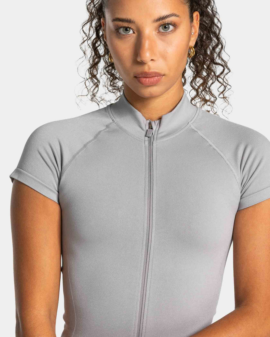 Haut à manches courtes zippé Lift "gris clair"