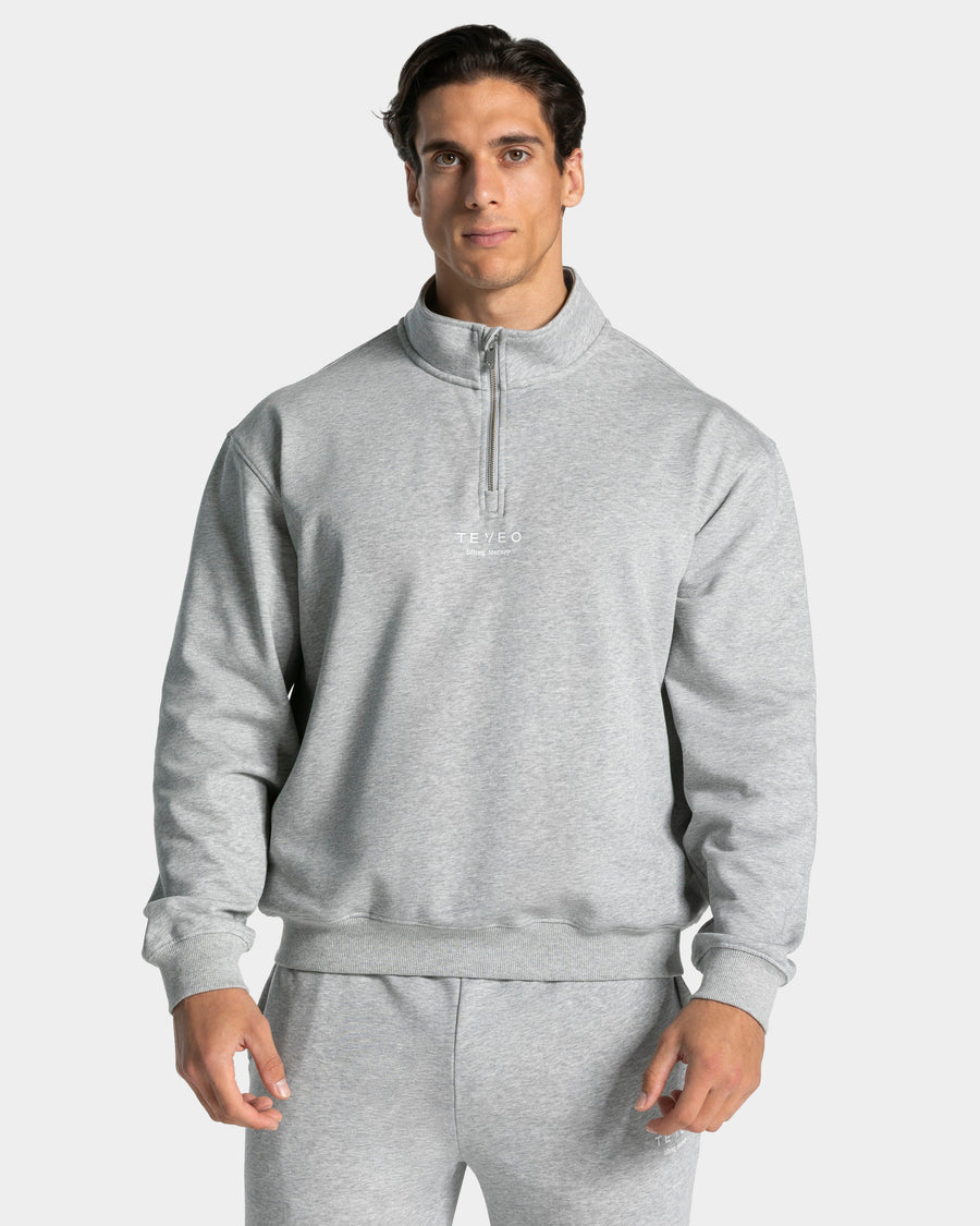 Sweat-shirt demi-zippé Lifting Journey « gris clair chiné »