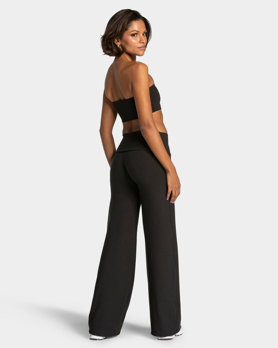 Pantalon à jambe droite et coupe longue Mellow Fold Over « noir »