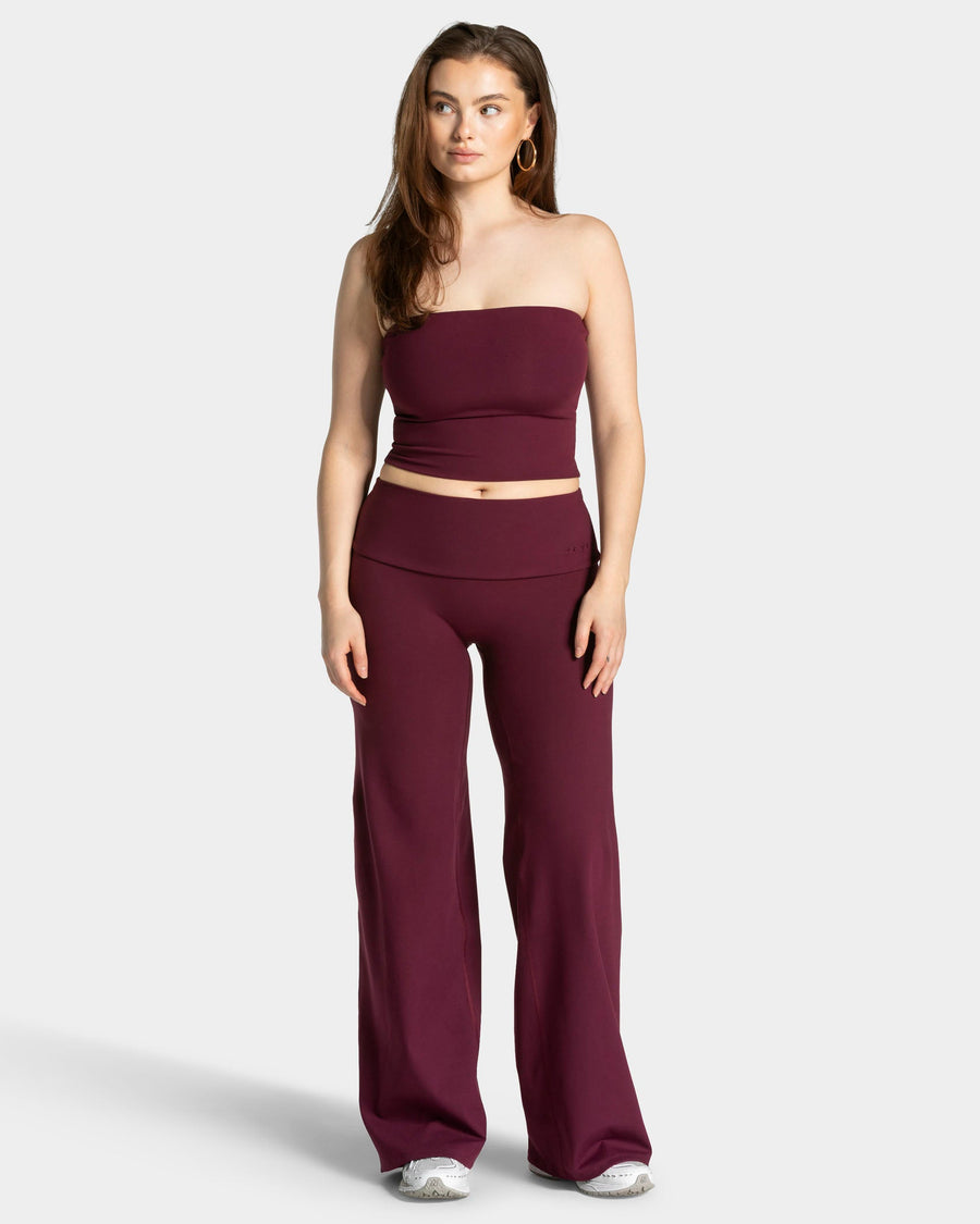 Pantalon à jambe droite Mellow Fold Over Regular « prune »